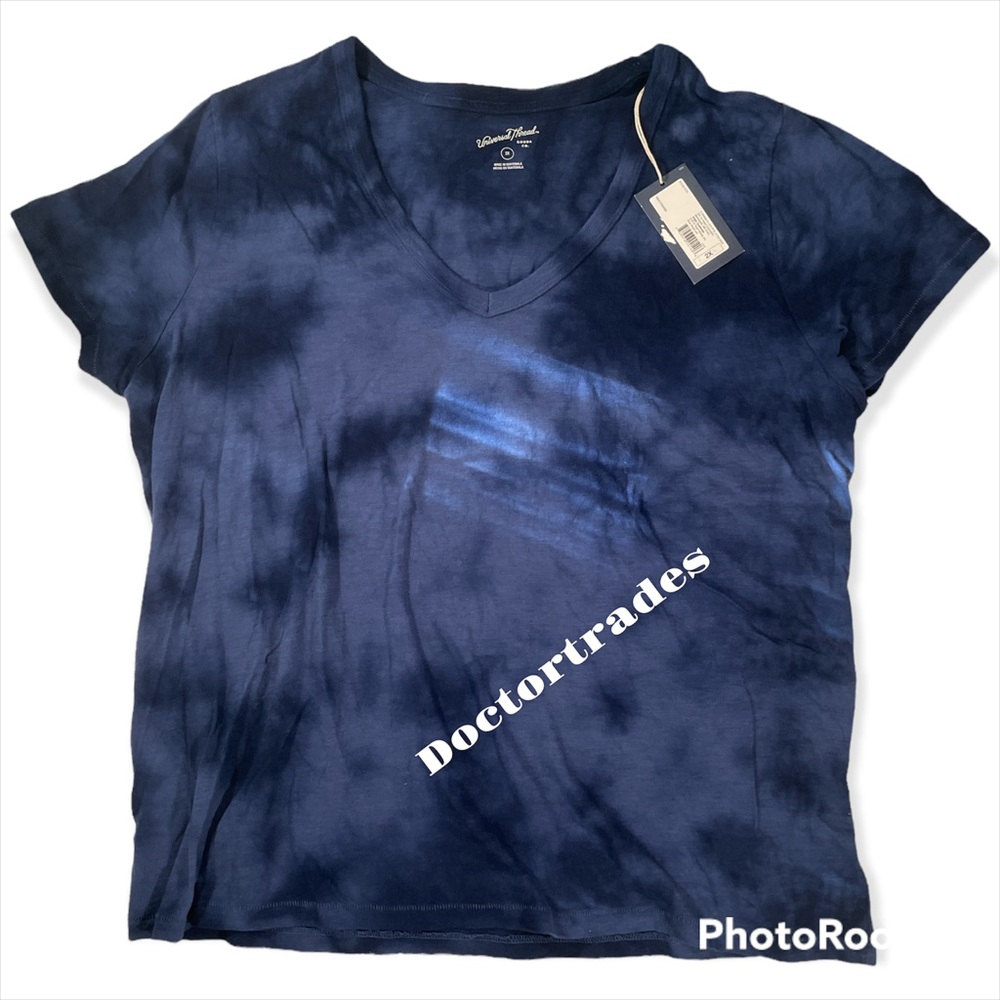 Women's Plus Size Tie-Dye Short Sleeve V-Neck T-Shirt Universal Thread Navy 2X